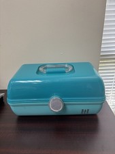 Caboodles Turquoise 2 Tier Sparkle On The Go Makeup Case With Mirror EUC