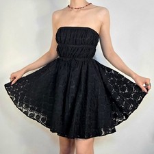 Lace Mini Dress Gothic Evening Black Strapless Lace Fit & Flare Party Homecoming