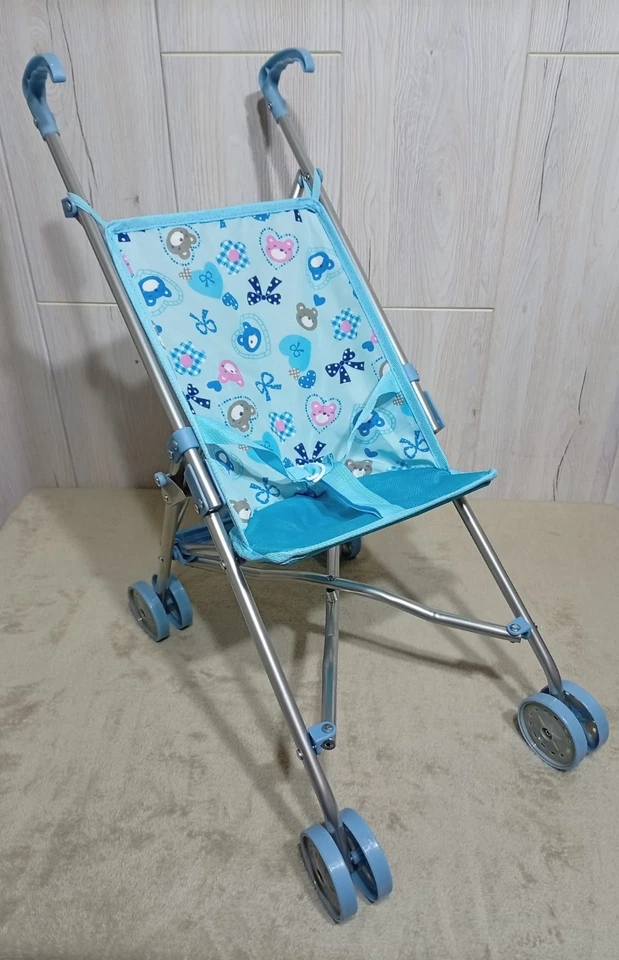 Idena Puppenbuggy Blau – zusammenklappbar Metallgestell mit Gurt – NEU - Bild 2 von 4