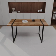 59 " dining table modern industrial rectangular MDF natural wood , 4-6 people, 1