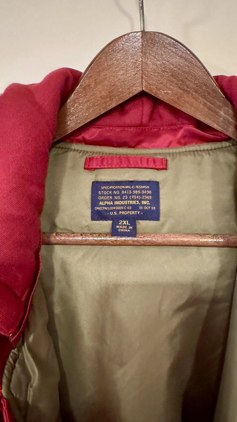 Alpha Industries Men’s MA-1 Natus Insulated Jacket Red Olive Lining Size 2XL image 6