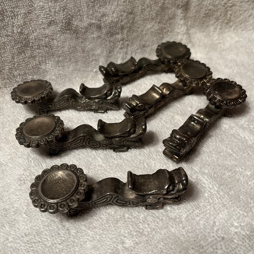 Vintage Chinese Dragon Set of 6 Heavy Metal Chopstick Spoon Holders Rest