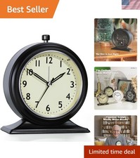 Vintage Metal Alarm Clock Silent Light 4-Inch Battery Operated Desk Clock