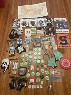 junk drawer lot vintage toys ghost face scream mask pennant frisbee pins maps