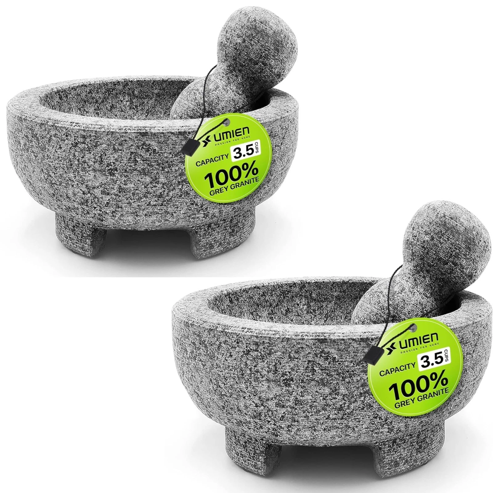 Granite Mortar and Pestle Set - 100% Natural Stone - 3.5 Cups - 8-Inch - Avocado
