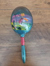 Vintage Mexican Maraca Hand Painted Gourd Shaker Turquoise Blue Mexico 10" Gourd