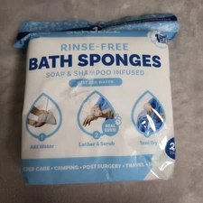 New Scrubzz Rinse Free Soap/Shampoo Infused Disposable Bath Sponges  25 Pack