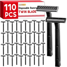 110 Pcs Twin Blade Disposable Razors with Clear Safety Cap, Shaving Razors Bulk