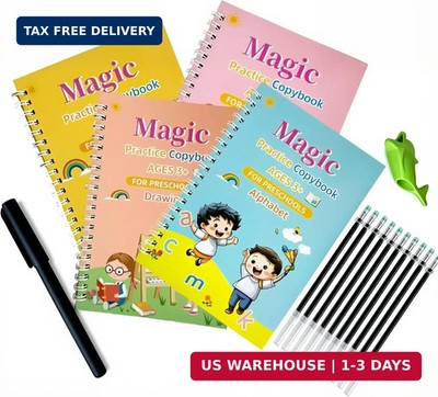 3D Magic Grooved Writing Practice Books for Kids 3-5 4-8, Reusable Groove Handwr
