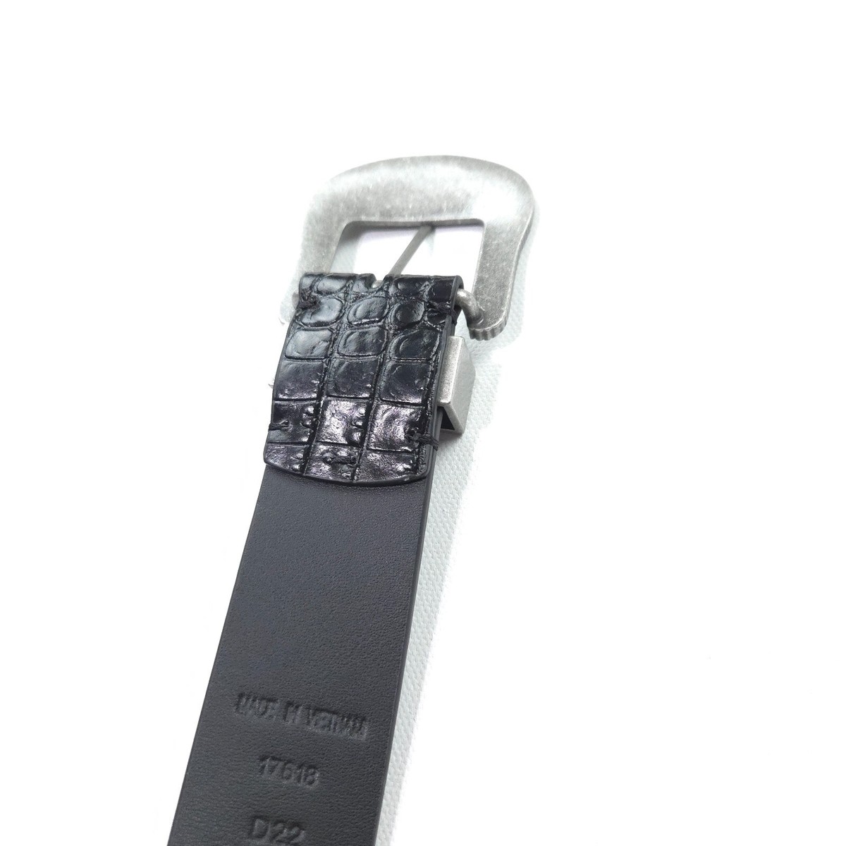NEW! RALPH LAUREN WOMENS BELT -L- BLACK CROCODILE SILVER  display picture 1