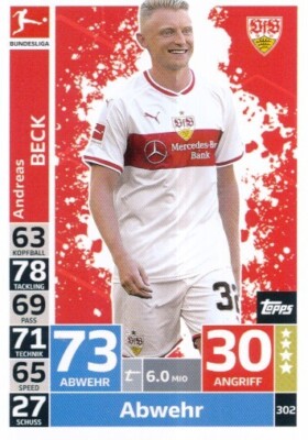 302 VfB STUTTGART - BECK ANDREAS - DEUTSCHLANDKARTE TOPPS BUNDESLIGA 2019