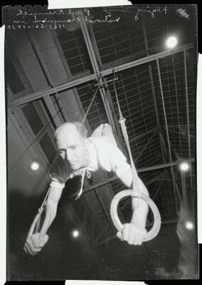 Athlete Practicing Routine Flying Rings - Distort-O-Graph Los Ange - Old Photo