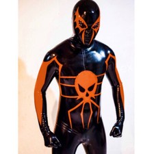 Latex Rubber Catsuit Hood Spiderman Zipper Overall Bodysuit Cosplay 0.4mm S-XXL