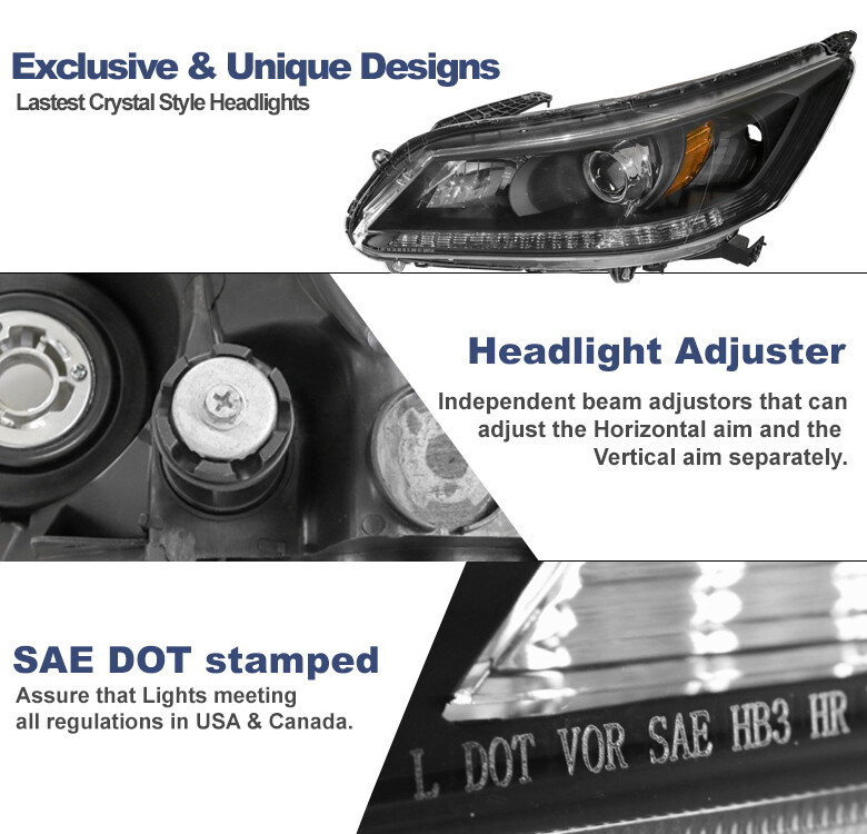 For 2013 2014 2015 Honda Accord Pair Of Projector Halogen Headlights W/O LED DRL - Foto 2