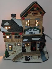 Porcelain Lighted Camp Hill Mill Cabin Christmas Village Lodge Water Wheel 7"
