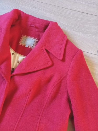 Per Una M&S Bow Trim 50% Wool Midi Coat Raspberry Pink Smart Casual Office UK18 - Picture 10 of 21