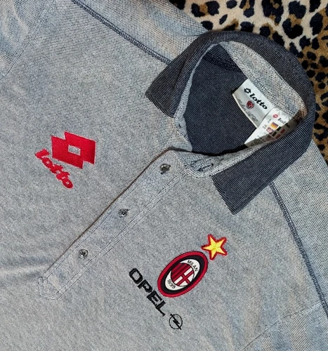 vtg LOTTO MILAN AC 1899 Opel Gray Polo Football Soccer Shirt Jersey mens L #826