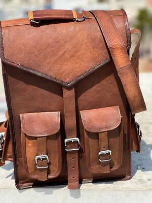 Leather Genuine Backpack Bag Men's 18'' Vintage Laptop Rucksack Satchel Travel