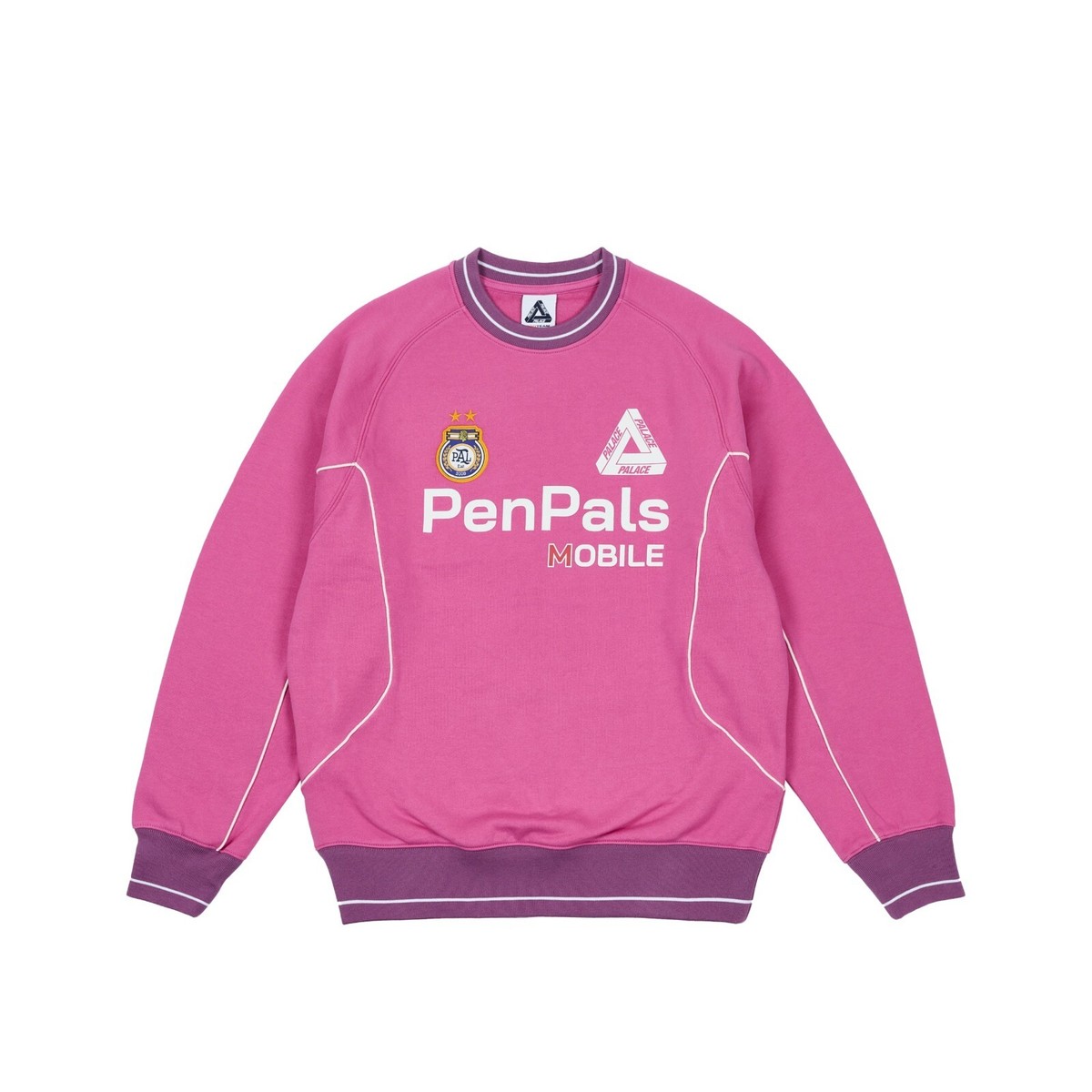 2024 Palace Skateboards PEN PALS Crewneck Sweater Rosa Pink White