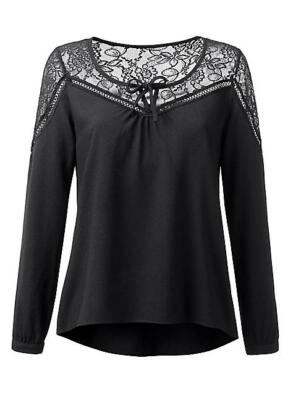 CREATION L BNWT Womens Black Lace Shoulder Top Size 14 RRP £50 - J08159/B10