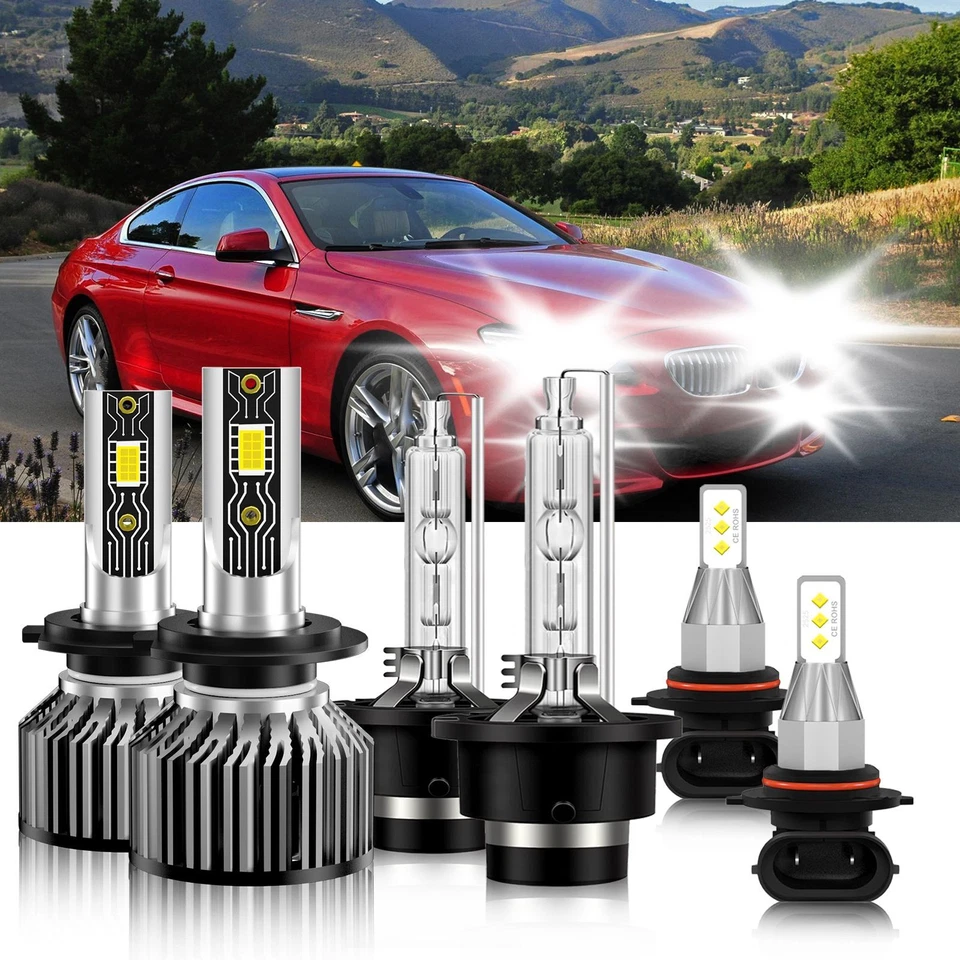 Kit combinado de 6 bombillas de faros LED HID + luz antiniebla 6500K para BMW 650i 2006-2007 Foto 2 de 4