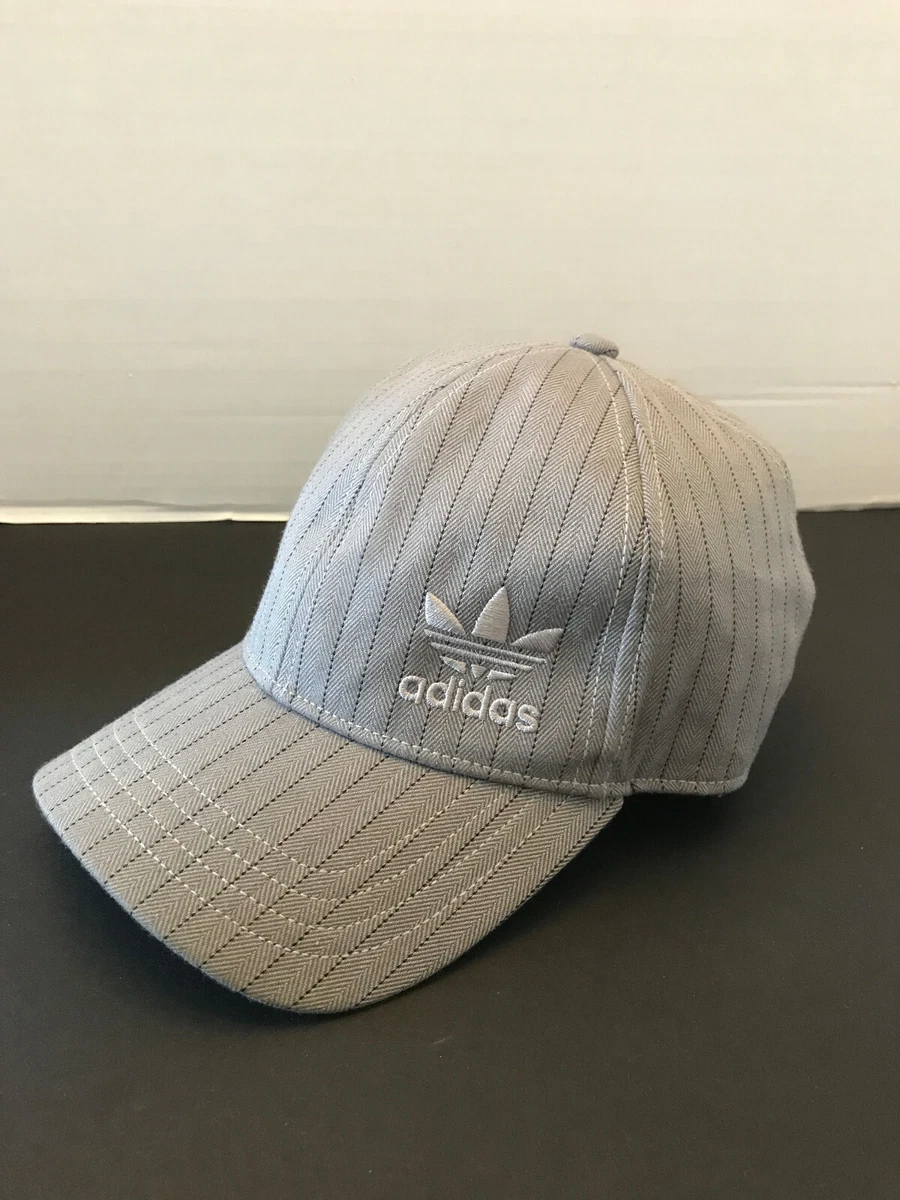 Men s Adidas Cap Hat Grey Striped Adjustable Back Strap Flat 2 3 4