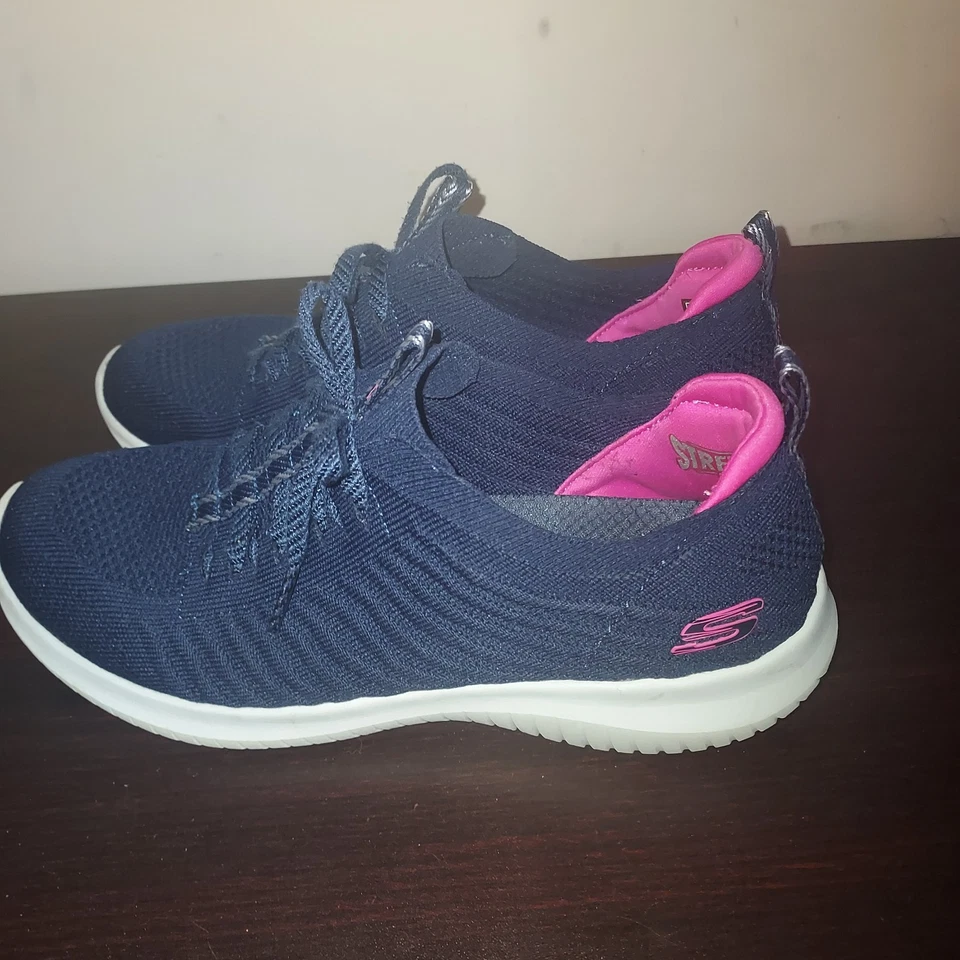 Skechers Womens Slip Ons 7.5M  Sneakers Ultra Flex-Joyful Path  Knit  Foam Navy - Image 2 of 4