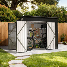 8x4 FT Black Metal Storage Shed Lean-To Roof 3-Door Outdoor Tool Shed