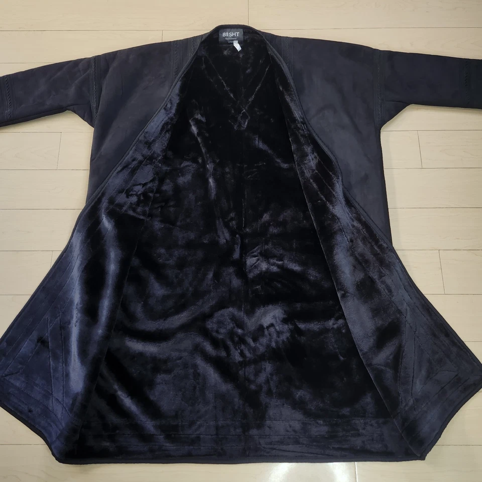 Farwa Bisht Black Winter Warm Arabic Cloak Long Fur Coat Robe Mens Large - Image 3 of 4
