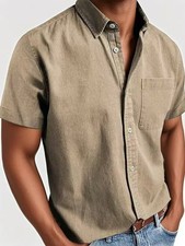 Men's Casual Short Sleeve Button Down Shirt Cotton Summer Pocket Shirt