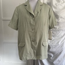 NWT Vintage Alfred Dunner Sage Green Short Sleeve Blazer Jacket Made in USA 14