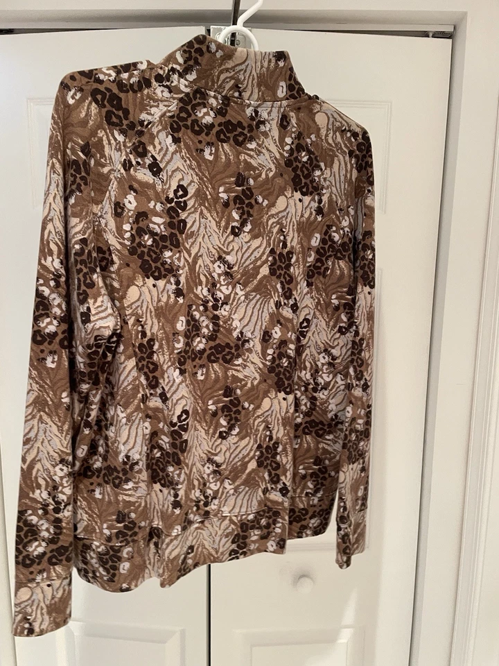 Zenergy от Chico's размер Пуловер толстовка с капюшоном L-2 1/4 на молнии с анималистическим принтом эластичный хлопок - Изображение 4 из 4