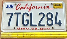 *License Plate, California, 2020, Passenger, 7 TGL 284