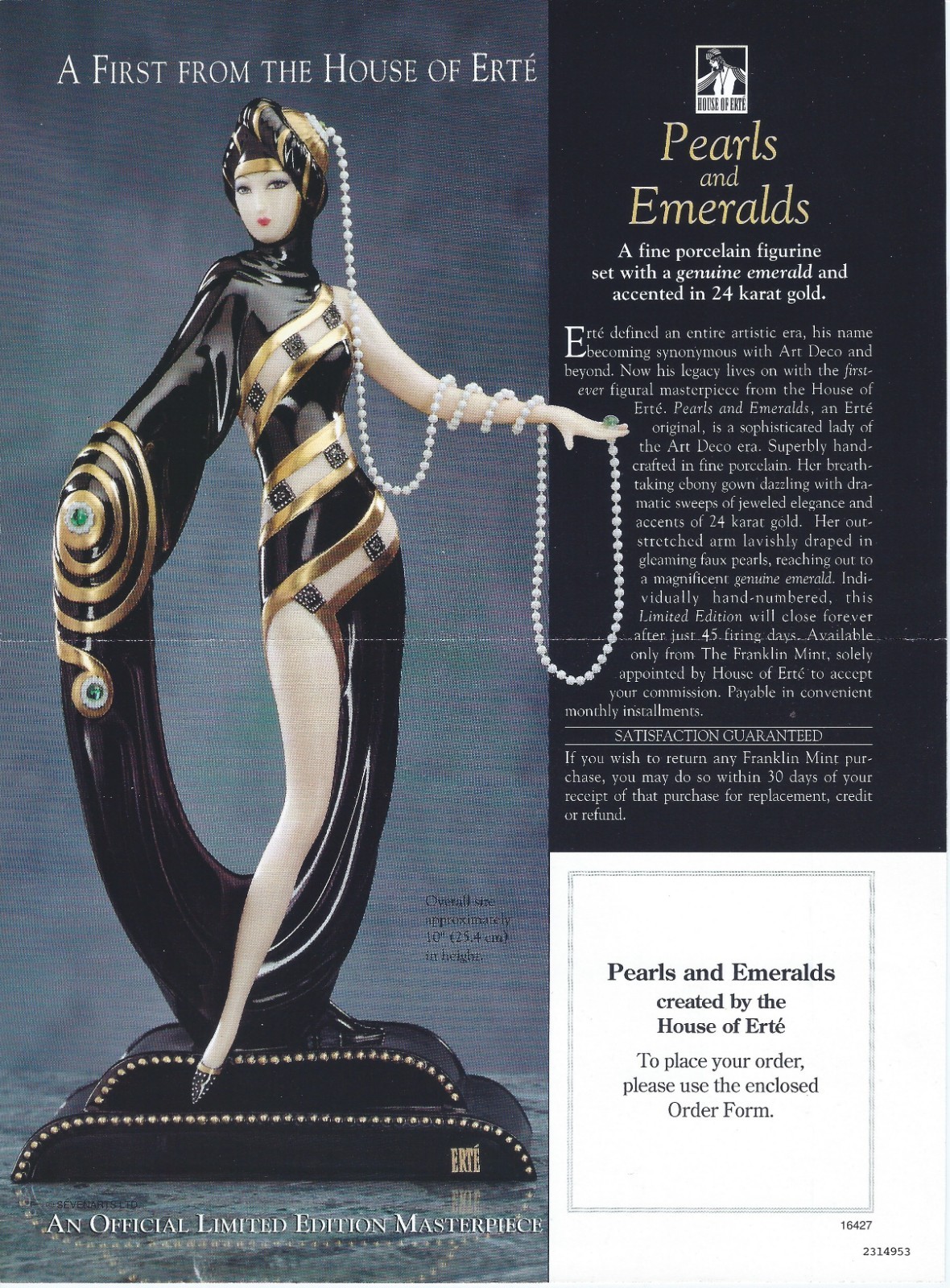 Pearls and Emeralds by House of Erte Figurine Franklin Mint Print Ad