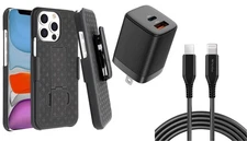 For iPhone 13/Pro - Belt Clip Case and Fast Home Charger Combo Swivel Holster
