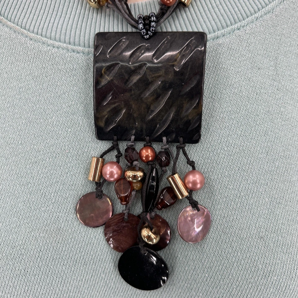 围兜条纹项链石吊坠多色多绳波西米亚R珠宝16-18 — 第 2/4 张图片