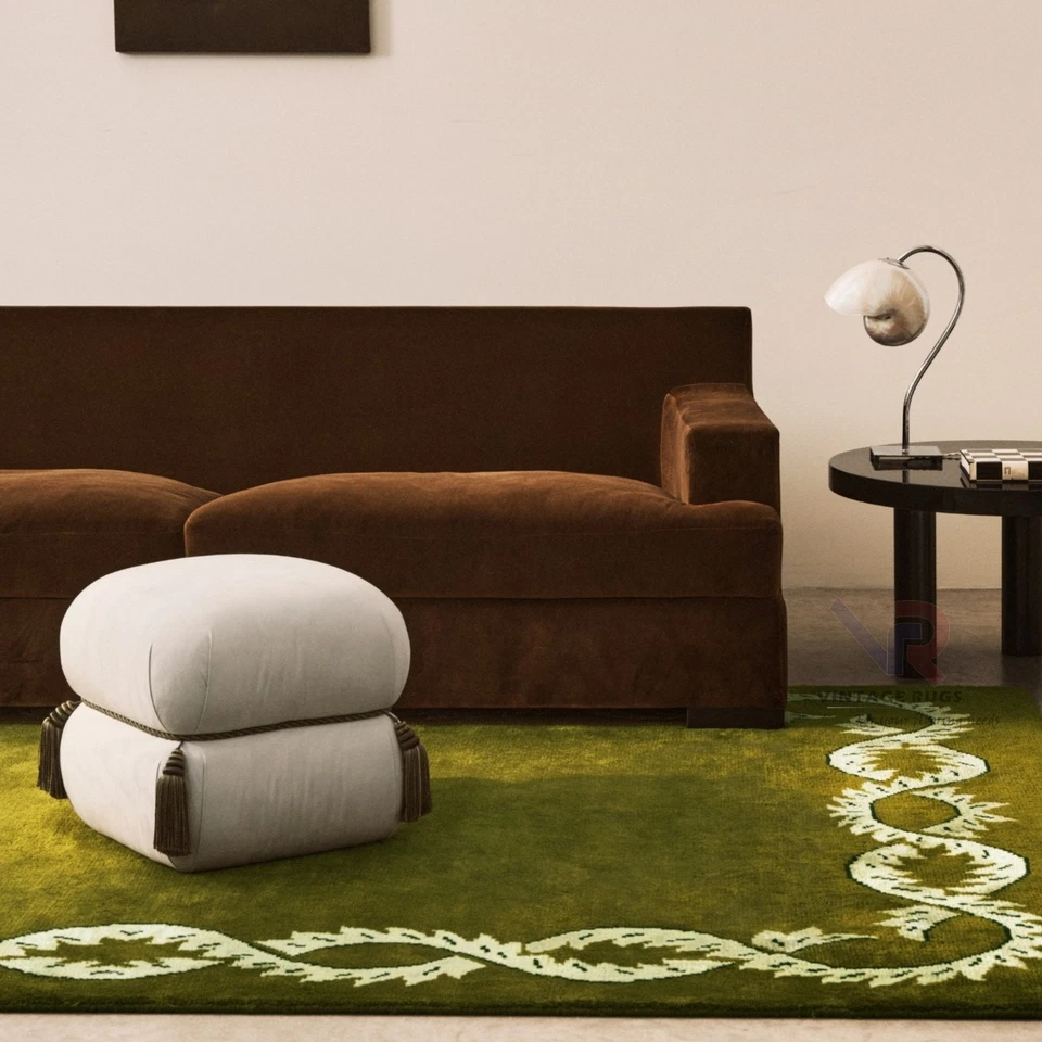 Hand-Tufted Wool Rug 5x8 ft – Climbing Vine Olive Nordic Knots Handmade Area Rug - Image 2 of 4