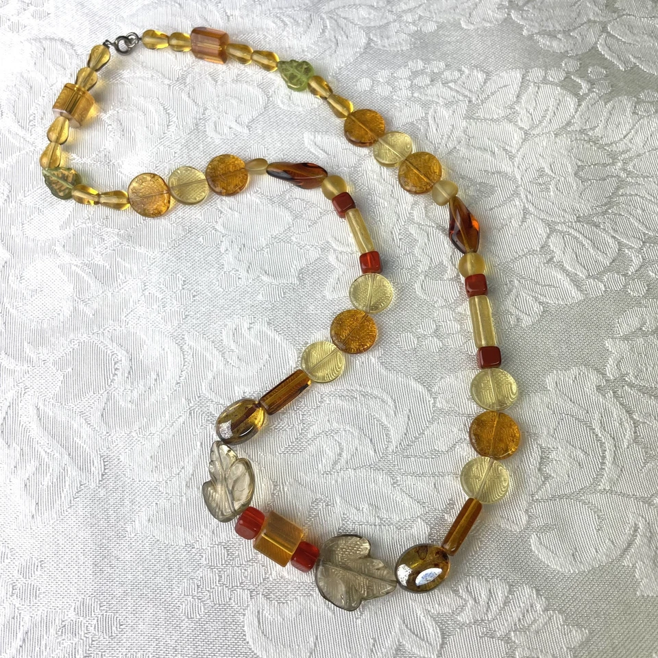 Amber Art Glass Autumn Leaves Beaded Woodland Cottagecore Fall Harvest Necklace - Image 4 of 4
