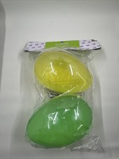 LARGE JUMBO FILLABLE EASTER EGG PLASTIC CONTAINER Lot of 2 Green Yellow 6 Inches