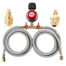 MCAMPAS 0-20 Psi Adjustable Propane Regulator with Hose. 8 Feet Y Splitter Do...