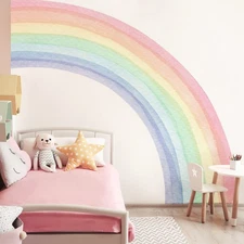 Fabric Peel and Stick Large Rainbow Wall Mural Stickers for Girls, Precut Pas...
