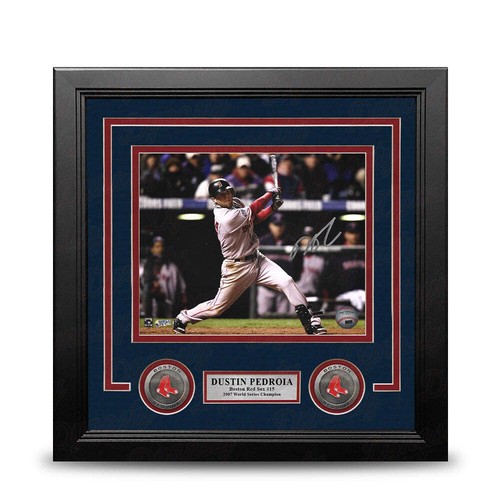 Dustin Pedroia 07 WS Action Boston Red Sox Autographed 8x10 Framed Photo JSA PSA - 第 1/2 張圖片