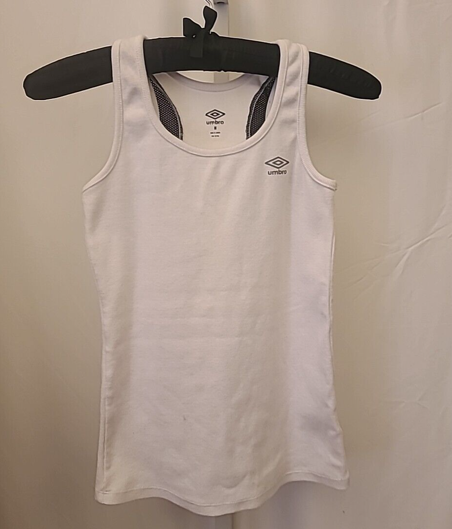 かず Umbro Women's Racerback Tank Top Size M White & Black Mesh Stretch