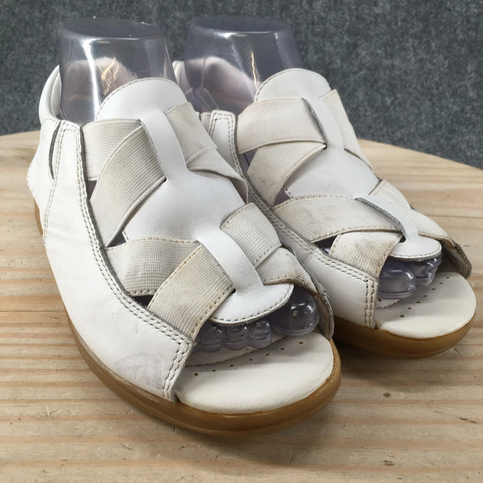 Sandalias Earth para mujer 6 Laine Fisherman cuero blanco punta abierta cuña honda Foto 3 de 4