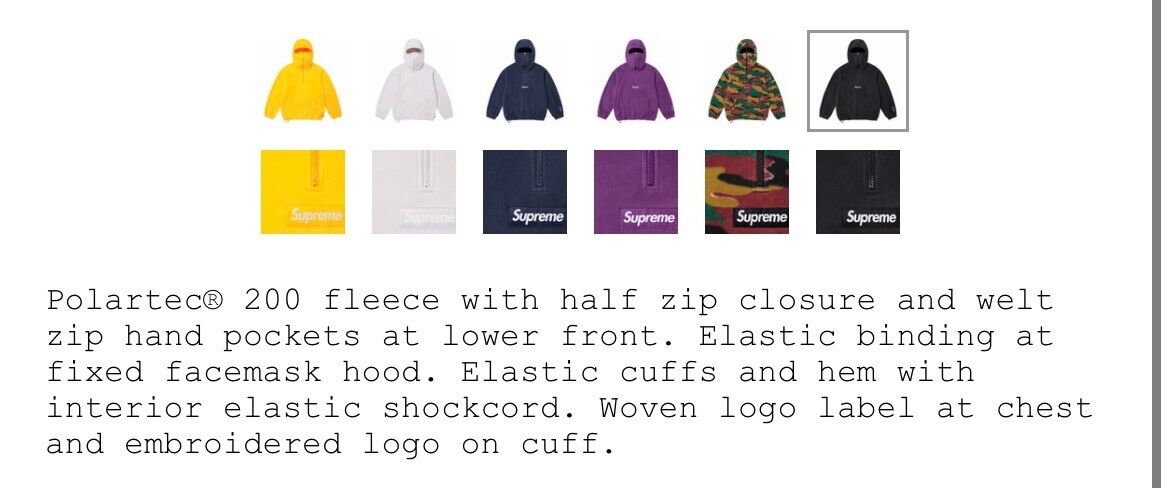 New Supreme® x Polartec® Facemask Half Zip Hooded Black New Supreme® x Polartec® Facemask Half Zip Hooded Black