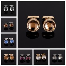 Men Metal Round Crystal Rhinestone Cufflink Wedding Party Cuff Links With Box