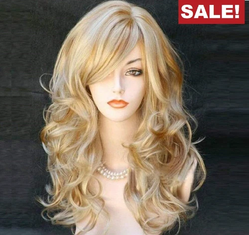 Parrucca donna pop go*lden bionda resistente al calore lunga riccia ondulata volume intero capelli - Foto 3 di 17