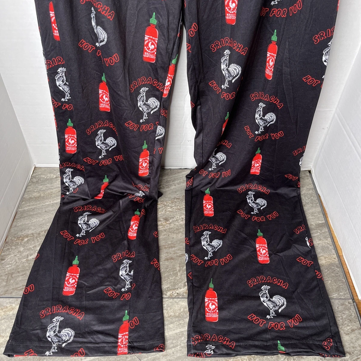 Sriracha Hot Sauce Mens Pajama Sleep Pants Jogger Med Black