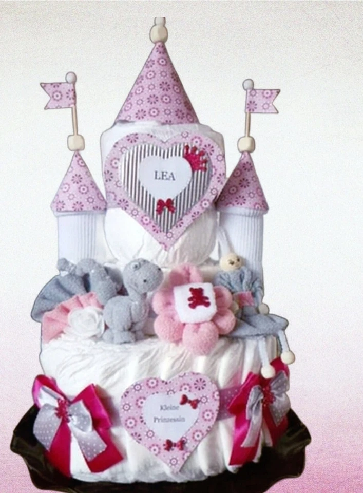 MARKENLOS Windeltorte Windelschloss für Mädchen mit Namen und Herz