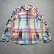 Talbots Top Small Pink Yellow Plaid Gauze Popover Summer Essential Casual Chic